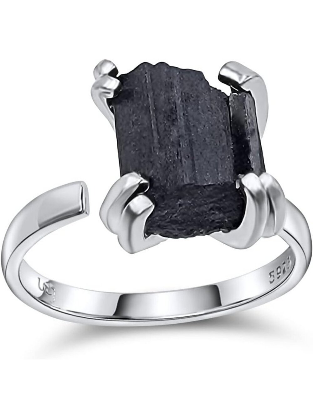 Natural Raw Gemstone Adjustable Ring in White Gold Over Sterling Silver